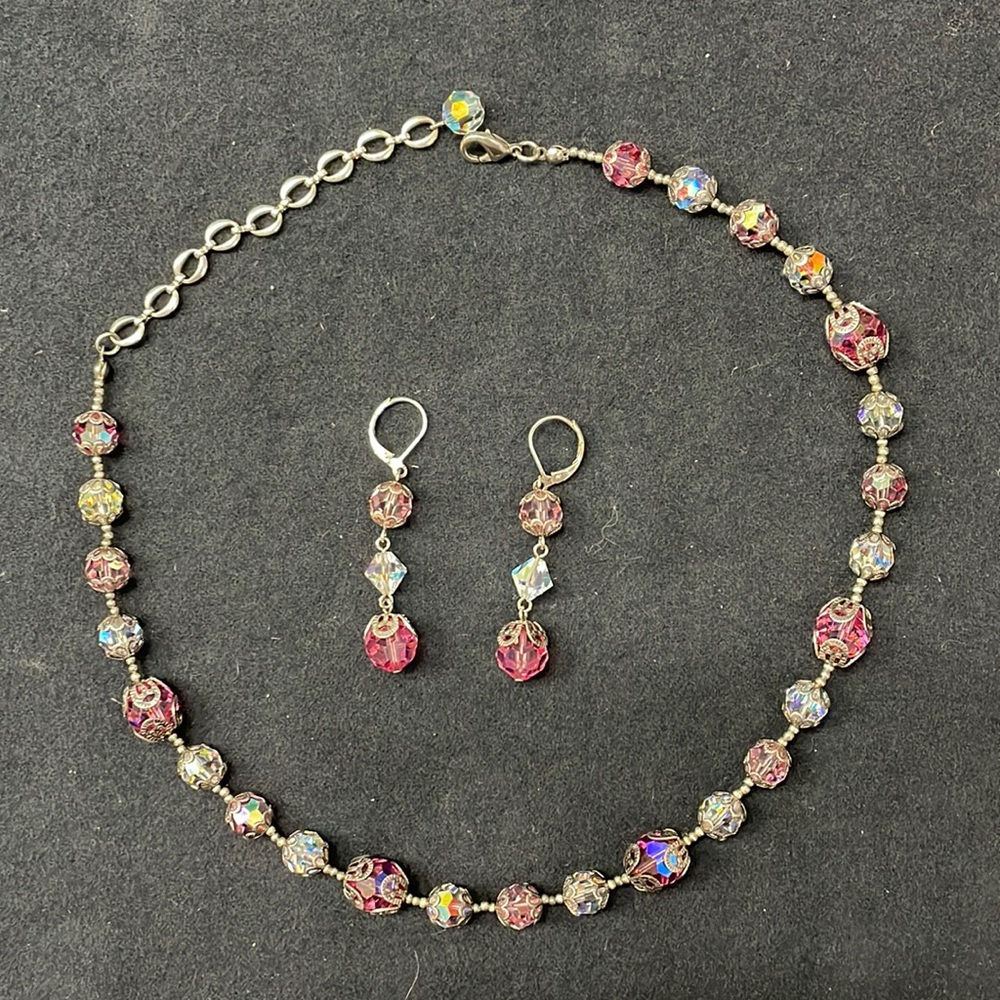 Nordstrom Swarovski pink crystal Necklace and earrings